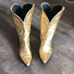 Vintage Leather Gold Cowboy Boots